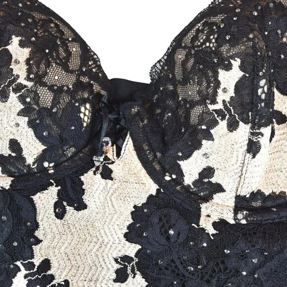 NWT Victoria Secret Black Lace Mesh Bustier Slip Size 36B Lingerie Garter Corset - Picture 3 of 9